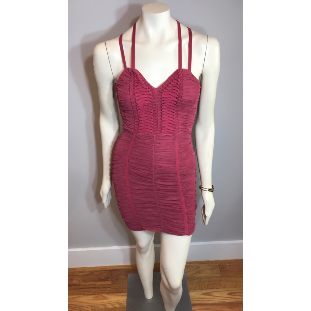 H&M Mauve Ruched Chiffon Knit Bodycon Dress